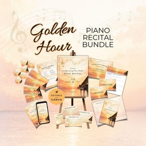 Piano Recital Bundle, Golden Hour Sunset, Event Planning Templates, Invitation, Checklist, Poster Signs, Tickets, Program, Certificate NT15
