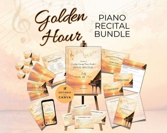 Piano Recital Bundle, Golden Hour Sunset, Event Planning Templates, Invitation, Checklist, Poster Signs, Tickets, Program, Certificate NT15