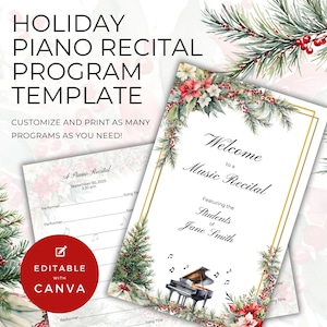 Klavier Recital Programm Weihnachten, Doppelseitige Faltkarte, Canva Template,