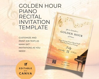 Piano Recital Invitation, For Teachers or Senior Students, Editable Canva Template, Print or Text, Music Invite, Golden Hour Sunset NT15