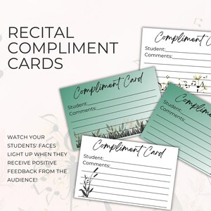 Compliment Cards for Music Recitals, Printable Piano Teacher Resource, Encourage Positivity, Instant Download PDF, Sage Green Theme NT03G