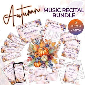Music Recital Bundle, Event Planning Templates, Sign Up, Invitation, Checklist, Signs, Tickets, Program, Certificate Autumn Fall Leaves NT09