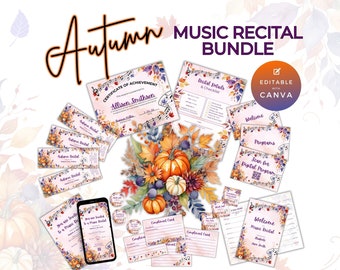 Music Recital Bundle, Event Planning Templates, Sign Up, Invitation, Checklist, Signs, Tickets, Program, Certificate Autumn Fall Leaves NT09