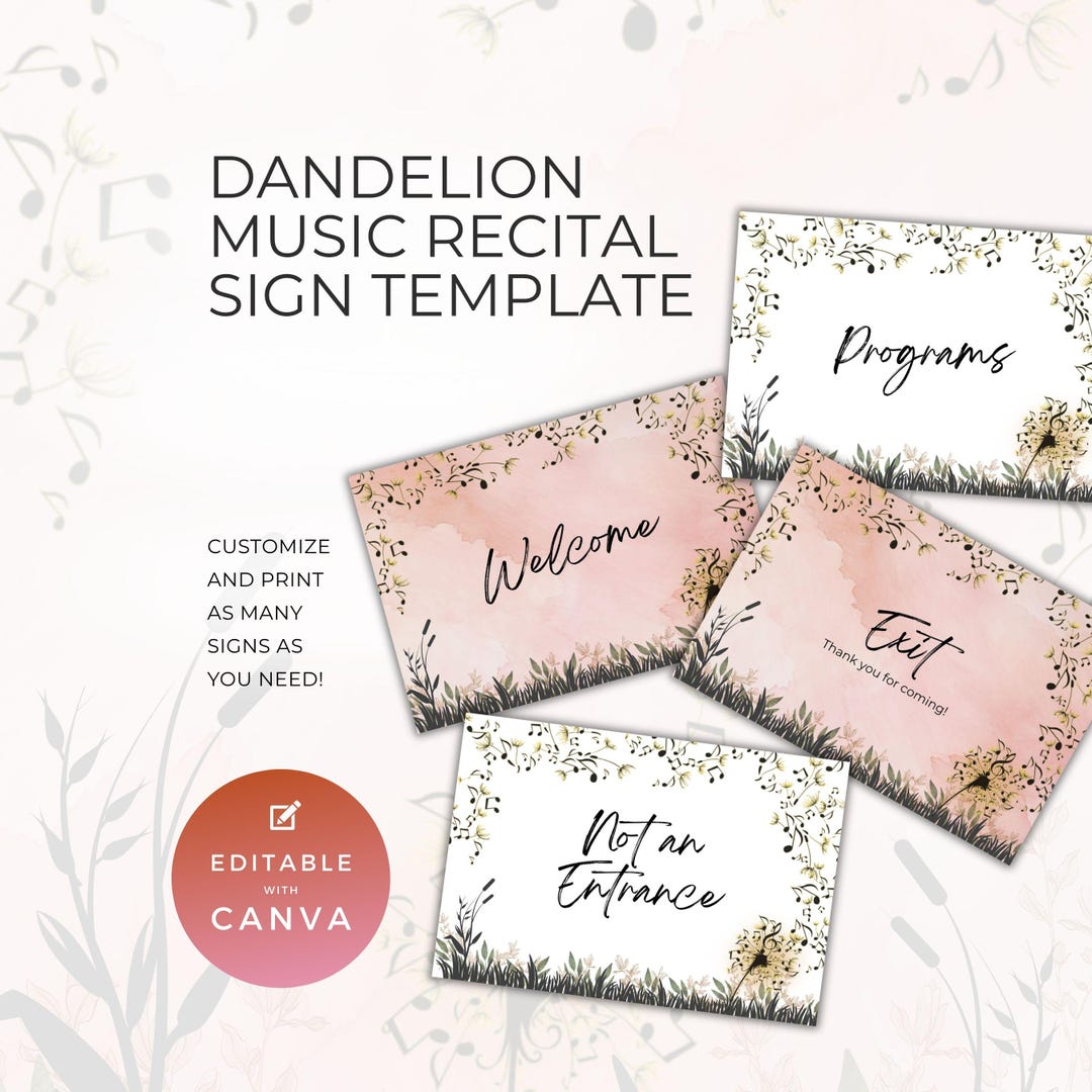 Music Program Signs Music Recital Signs, Door or Table Signage to Guide Audience, Welcome ...
