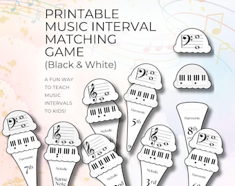 Jogo de Correspondência de Intervalos para Piano, Casquinhas de Sorvete Empilháveis, PDF para Impressão para Professores de Música, Ferramenta de Aprendizagem das Claves de Sol e Fá, Impressão em Preto e Branco