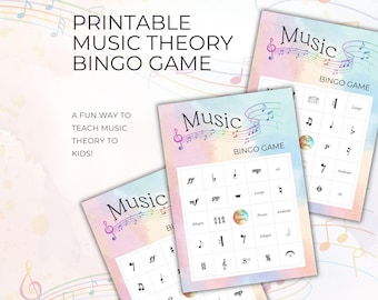 Bingo muzyczne 50 kart, gra do klasy i zajęć grupowych, zabawna aktywność dla osób w każdym wieku, do druku, do natychmiastowego pobrania, teoria muzyki i symbole