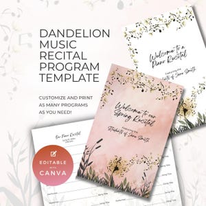 Modèle de programme de récital de piano, ressource pour professeur de musique, pour un spectacle ou un événement, carte pliante recto-verso, téléchargement numérique Canva NT03