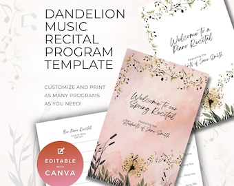 Piano Recital Program Template, Music Teacher Resource, For Performance or Event, Double Sided Folding Card, Canva Digital Download NT03
