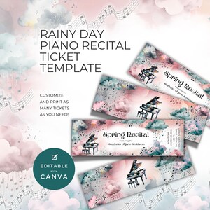 Ticket Template for Spring Piano Recital, Edit in Canva, Rainy Day Concert Performance, Cloudy Stormy Mood, Event Admission, Admit One NT04