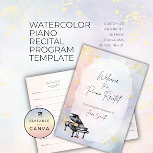 Piano Recital Program Template, Music Teacher Resource, For Performance or Event, Double Sided Folding Card, Canva Digital Download NT02