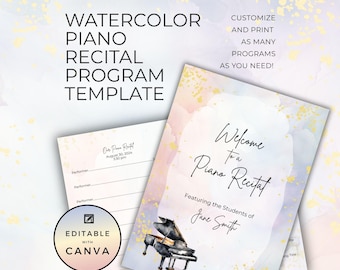 Piano Recital Program Template, Music Teacher Resource, For Performance or Event, Double Sided Folding Card, Canva Digital Download NT02
