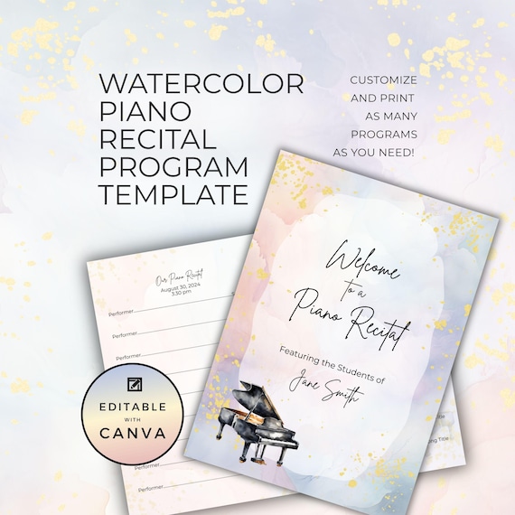 Piano Recital Program Template, Music Teacher Resource, For Performance or Event, Double Sided Folding Card, Canva Digital Download NT02