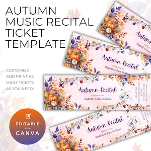 Musik Recital Ticket Vorlage Canva, für Konzertaufführung, Event-Eintrag, Show-Eintritt, Admit One, Herbst Blätter Ernte ThemaNT09