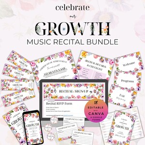 Music Recital Bundle, Event Planning Templates, Sign Up, Invitation, Checklist, Signs, Tickets, Program, Certificate Wildflower Floral NT07