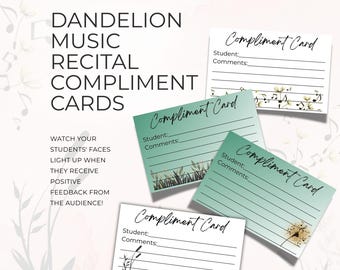 Cartões de elogio para recitais de música, recurso imprimível para professores de piano, incentive a positividade, download instantâneo em PDF, tema verde sálvia NT03G