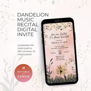 Music Recital Digital Invitation, Text or Email, Editable Canva Template, Event Planning, Piano Teacher Resource, Earthy Theme Invite NT03
