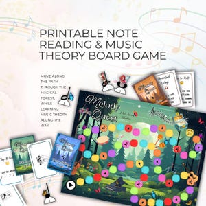 Music Note Naming Game, Melody Quest, Fun Theory Adventure, Printable Musical Board Game, Students, Kids Beginners, Piano Classroom Activity