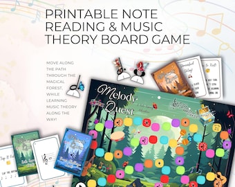 Jogo de Nomeação de Notas Musicais, Busca da Melodia, Aventura Divertida de Teoria Musical, Jogo de Tabuleiro Musical para Imprimir, Estudantes, Crianças Iniciantes, Atividade para Sala de Aula de Piano