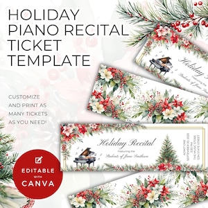 Ticket-Vorlage für ein Weihnachts-Klavierabend, bearbeiten in Canva, für Winter-Konzert-Aufführung, Eintritt für Xmas-Veranstaltungen, Admit One Pentax