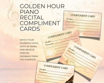 Compliment Cards for Piano Recitals, Golden Hour Sunset Theme for Senior Recital, Printable Music Teacher Resource, Positive Comments NT15