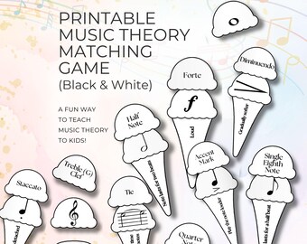 Jogo de Correspondência de Teoria Musical, Casquinhas de Sorvete Empilháveis, PDF Imprimível para Professores, Ritmos de Notas, Símbolos e Sinais Musicais, 40 Conjuntos de Cartas, Simples