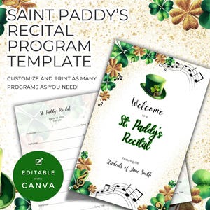 Programme de récital pour la Saint-Patrick, carte pliable recto-verso, modèle sur toile, matériel pédagogique pour professeur de musique et de piano, motif trèfle trèfle NT13