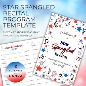 Programmasjabloon voor sterrecital, rood wit en blauw, Onafhankelijkheidsdag, patriotthema, muziekuitvoering, dubbelzijdige opvouwbare kaart NT10