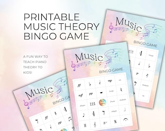 Music Bingo 50 Cards, Game for Classroom & Group Lessons, Fun Activity for All Ages, Printable Instant Download, Musical Theory and Symbols
