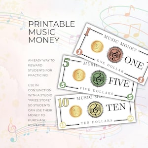 Music Practice Money, Student Incentive, Reward Bucks, Resource for Piano Orchestra or Band, Digital Printable for Instrument Teachers, NT03
