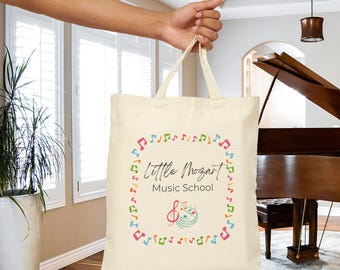 Sacola personalizada para estúdio de música, sacola de compras de lona com logotipo impresso, presente para professor de música, sacola de compras reutilizável, sacola personalizada para livros de músico