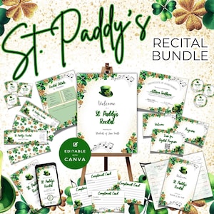 Recital Bundle for St Patricks Day, Irish Event Planning Templates, Invitation, Checklist, Poster Signs, Tickets, Program, Certificate NT13
