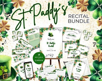 Recital Bundle for St Patricks Day, Irish Event Planning Templates, Invitation, Checklist, Poster Signs, Tickets, Program, Certificate NT13