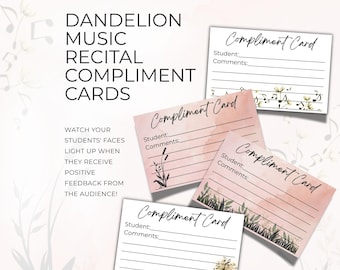 Compliment Cards for Music Recitals, Printable Piano Teacher Resource, Encourage Positivity, Instant Download PDF, Neutral Earthy Theme NT03