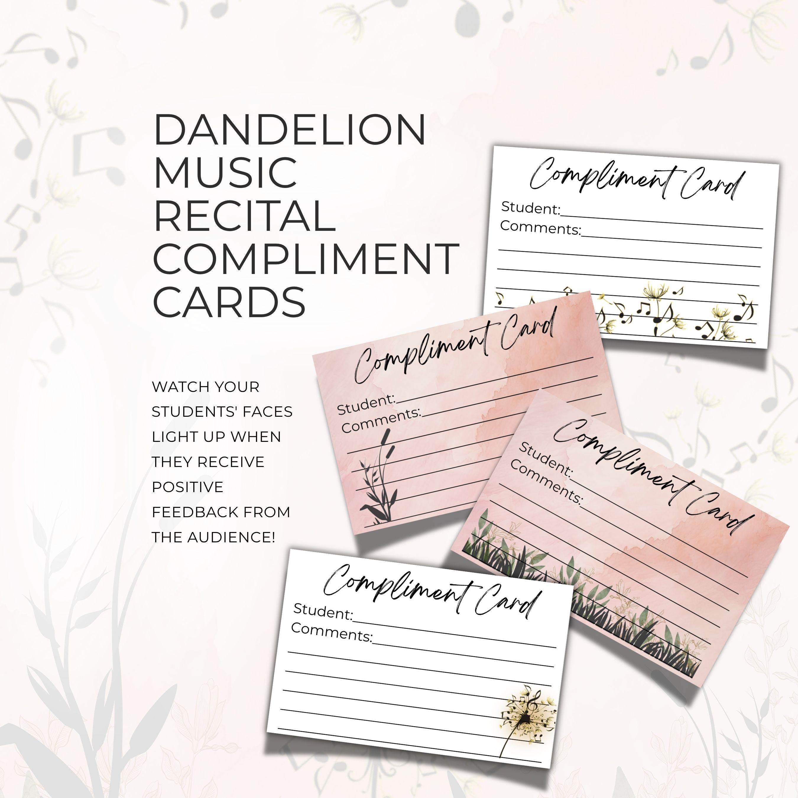 Record Compliments Compliment Cards for Music Recitals, Printable Piano Teacher Resource ...