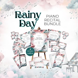 Piano Recital Bundle for Spring, Rainy Day Event Planning Templates, Invitation, Checklist, Poster Signs, Tickets, Program, Certificate NT04