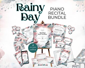 Piano Recital Bundle for Spring, Rainy Day Event Planning Templates, Invitation, Checklist, Poster Signs, Tickets, Program, Certificate NT04