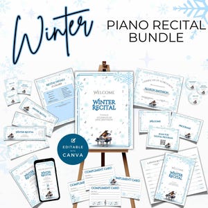 Piano Recital Bundle for Christmas, Winter Event Planning Templates, Invitation, Checklist, Poster Signs, Tickets, Program, Certificate NT12