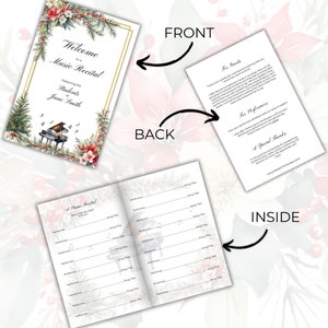 Piano Recital Program Christmas, Double Sided Folding Card, Canva Template, Festive Music Teacher Resource, Xmas Tree, Winter Holiday NT11
