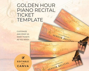 Ticket Template for Senior Piano Recital, Edit in Canva, Golden Hour Concert Performance, Lake Sunset, Event Admission, Admit One NT15