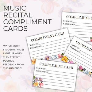 Musik Kompliment Karten für Konzerte, Wildblumen Blumen, druckbare Ressourcen für Lehrer, Klavier Stimme Streichorchester, fördern Positivität