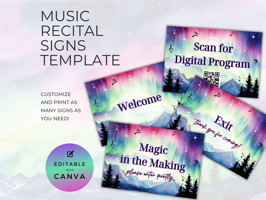 Music is Magic Recital Signs, Aurora Signage to Guide Audience, Welcome ...