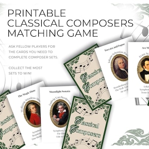 Klassisches Komponisten Memory Spiel, 56 Karten, druckbares PDF für Musiklehrer, Beethoven, Mozart, Bach, Schubert, Chopin & mehr! 4er-Set