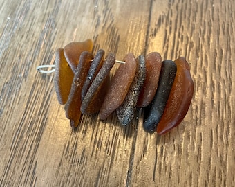 Drilled beach glass surf tumbled large/medium sizes amber brown Lot of 10 genuine beach glass hole top center diy sea glass jewelry