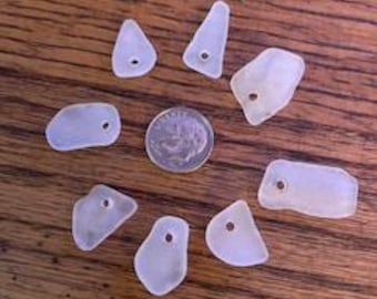 Drilled white beach glass frosted surf tumbled small/medium sizes Lot of 8 genuine beach glass hole top center sea glass Lot 2