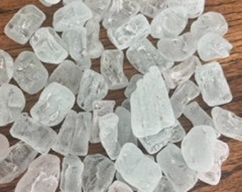 Cubed beach glass white authentic frosted surf tumbled crackle cubes genuine lot