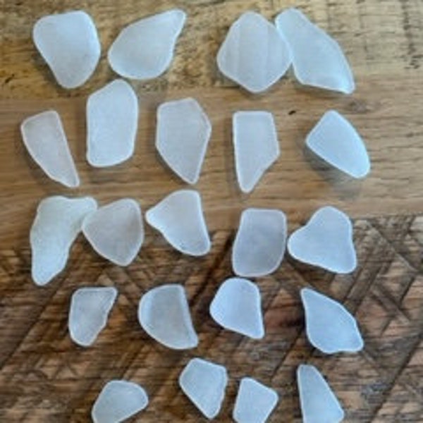 White Sea Glass surf tumbled authentic beach glass lot of 22
