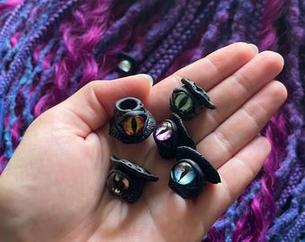 Monster Eye 8 mm hole Dread Beads Set – Halloween Mushroom Beads, Handmade Polymer Clay Hair Beads, Black Fantasy Dreadlock Accessories