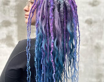 Purple ombre Dreadlock extensions - Blue Synthetic Double ended Dreads, Accents Boho Braids, Festival Faux locs