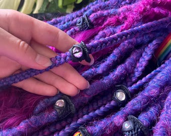 8mm Dread Beads with Mystic Eyes Set – Fantasy Black Mushroom Beads, Polymer Clay Festival Hair Accessories, Halloween Dreadlock Jewelry