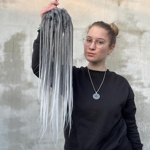 Gray & white ombre Festival Straight hair - Faux Push up Dreads extensions, Synthetic Double ended dreadlocks, Boho Hippie locs Full set